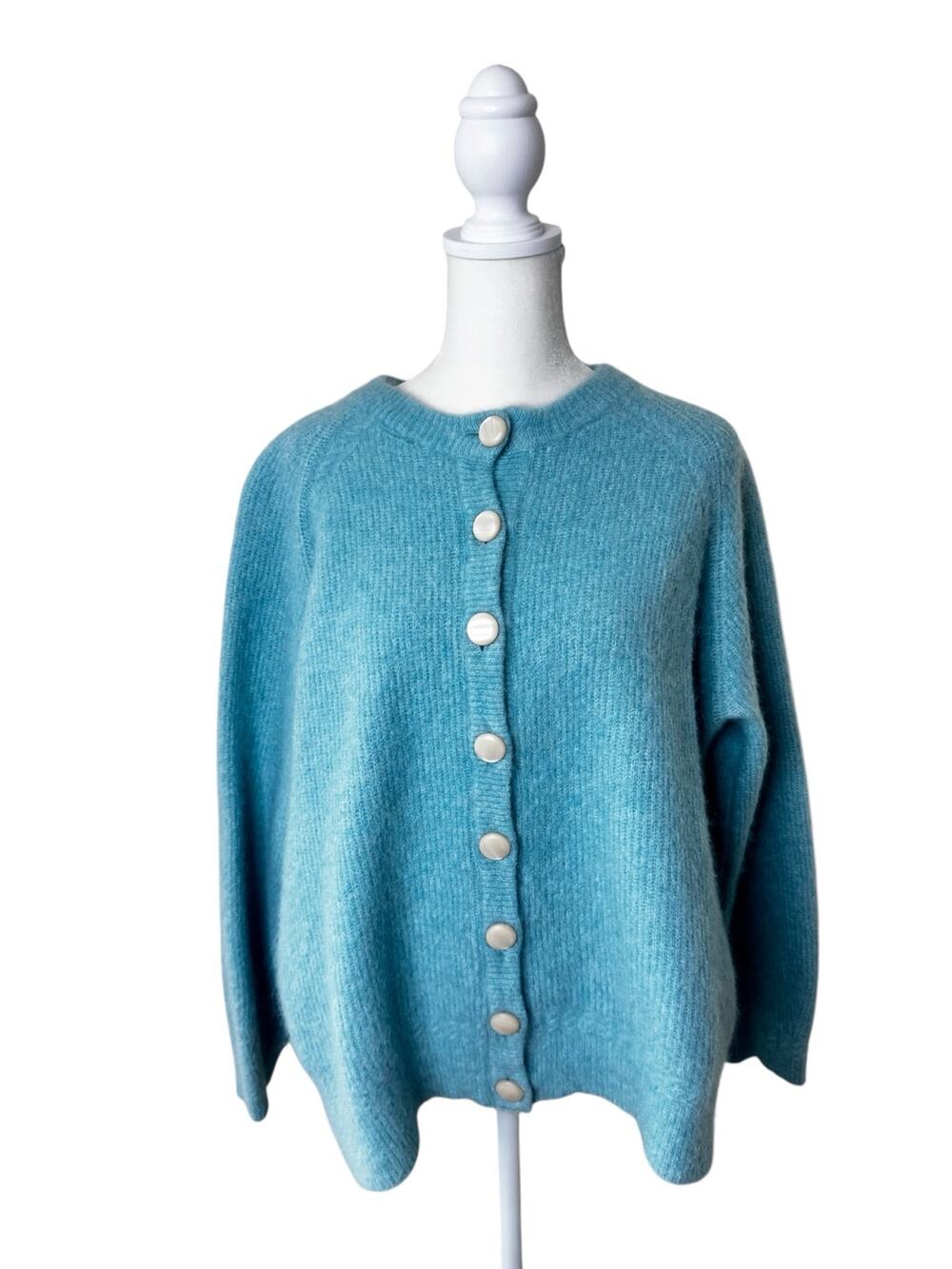SEZANE Othello Cardigan Sweater Baby Alpaca Blend Bleu Celadon XXL NWT